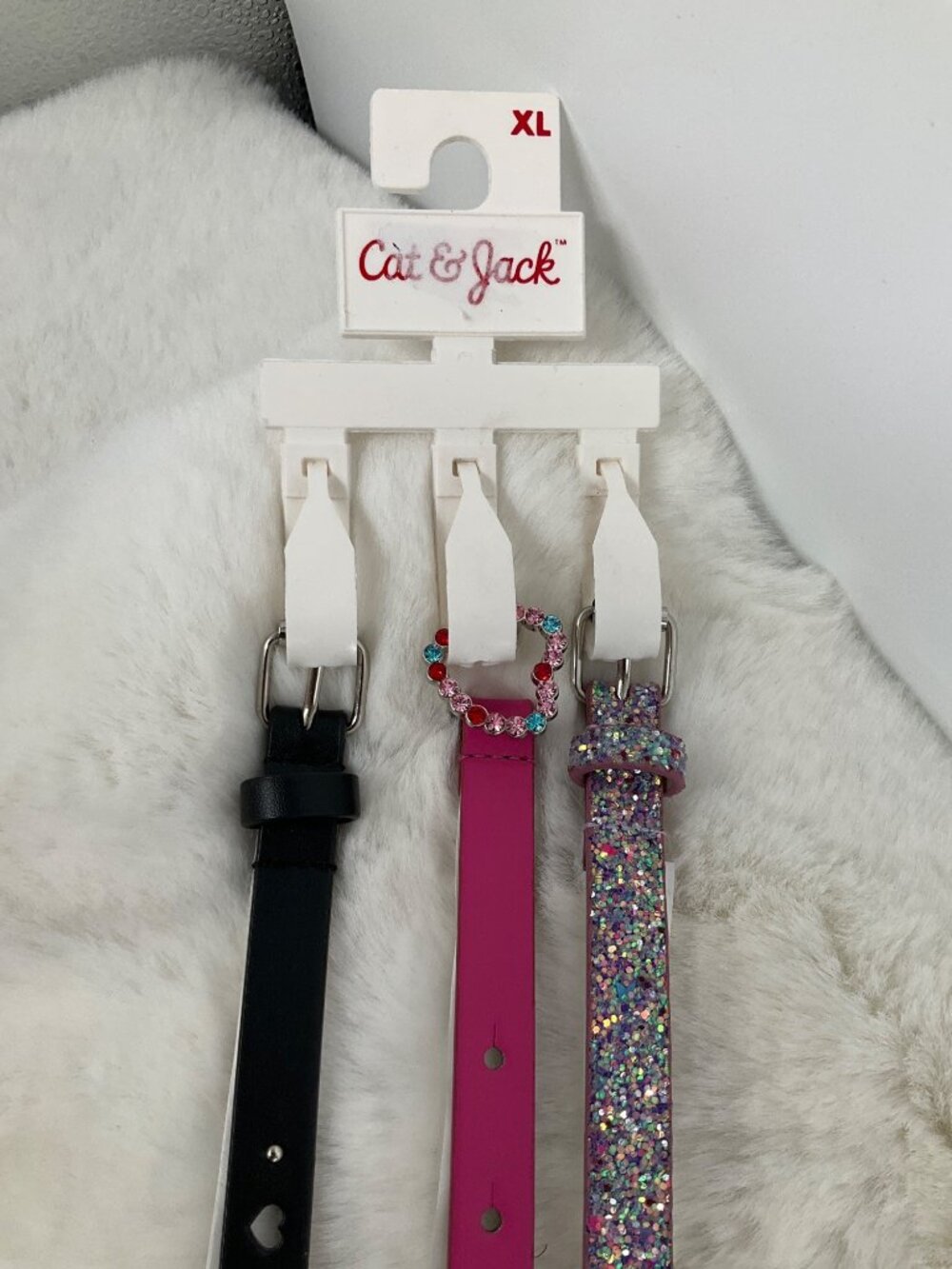 Cat & Jack size XL X-Large 3-piece Adjustable belt set, girl's Glitter, Pink - Picture 3 of 5